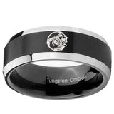 10mm Angry Baseball Beveled Edges Brush Black 2 Tone Tungsten Wedding Band Ring