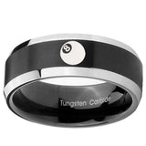 8mm 8 Ball Beveled Edges Brush Black 2 Tone Tungsten Carbide Engraved Ring