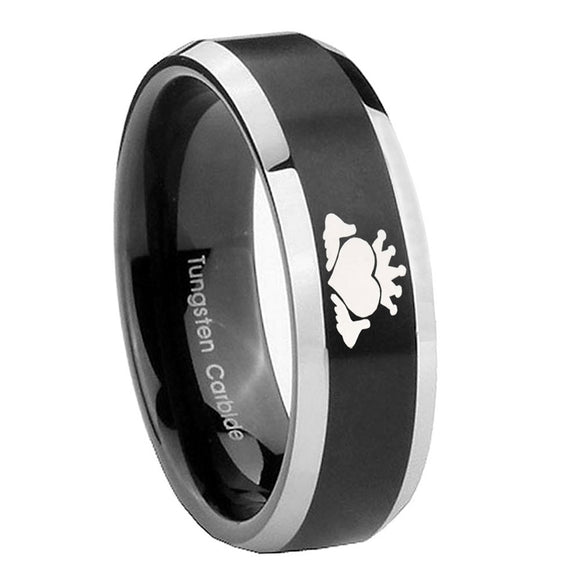 10mm Claddagh Design Beveled Brush Black 2 Tone Tungsten Wedding Engagement Ring