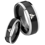 His Hers Klingon Beveled Edges Brush Black 2 Tone Tungsten Mens Promise Ring Set