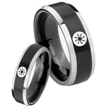 His Hers Magic The Gathering Beveled Brush Black 2 Tone Tungsten Men Rings Set