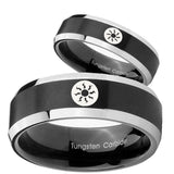 His Hers Magic The Gathering Beveled Brush Black 2 Tone Tungsten Men Rings Set