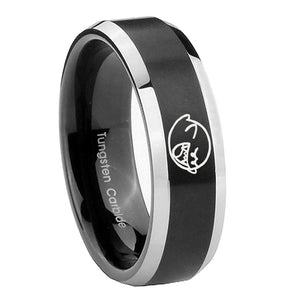 10mm Mario Boo Ghost Beveled Brush Black 2 Tone Tungsten Mens Anniversary Ring