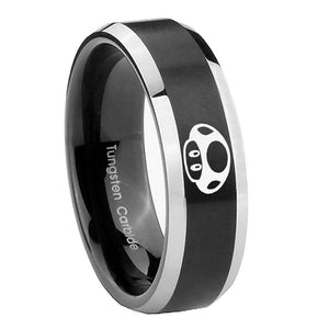 8mm Mario Mushroom Beveled Brush Black 2 Tone Tungsten Men's Promise Rings