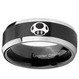 8mm Mario Mushroom Beveled Brush Black 2 Tone Tungsten Men's Promise Rings