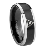 10mm Masonic Yod Beveled Edges Brush Black 2 Tone Tungsten Mens Bands Ring