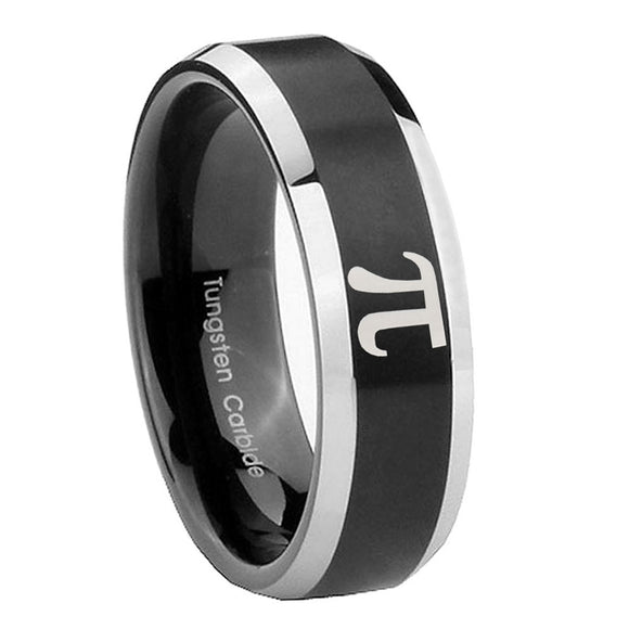 10mm Math Pi Beveled Edges Brush Black 2 Tone Tungsten Carbide Men's Bands Ring