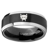 8mm Maximal Beveled Edges Brush Black 2 Tone Tungsten Mens Ring Engraved