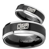 His Hers Mountain Dew Beveled Brush Black 2 Tone Tungsten Men's Wedding Ring Set