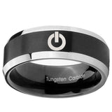 8mm Power Beveled Edges Brush Black 2 Tone Tungsten Carbide Personalized Ring