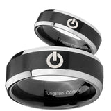 His Hers Power Beveled Edges Brush Black 2 Tone Tungsten Wedding Band Mens Set