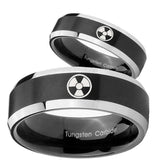 His Hers Radiation Beveled Edges Brush Black 2 Tone Tungsten Rings Set