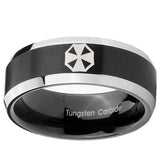 10mm Resident Evil Beveled Edges Brush Black 2 Tone Tungsten Mens Ring Engraved