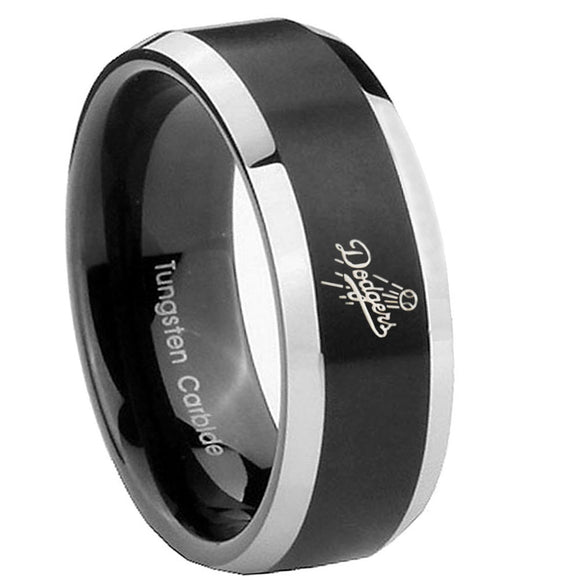 10mm LA Dogers MLB Baseball Beveled Brush Black 2 Tone Tungsten Rings for Men