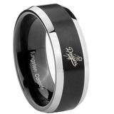 8mm LA Dogers MLB Baseball Beveled Brush Black 2 Tone Tungsten Custom Mens Ring