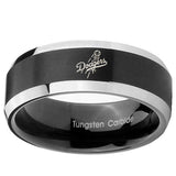 10mm LA Dogers MLB Baseball Beveled Brush Black 2 Tone Tungsten Rings for Men