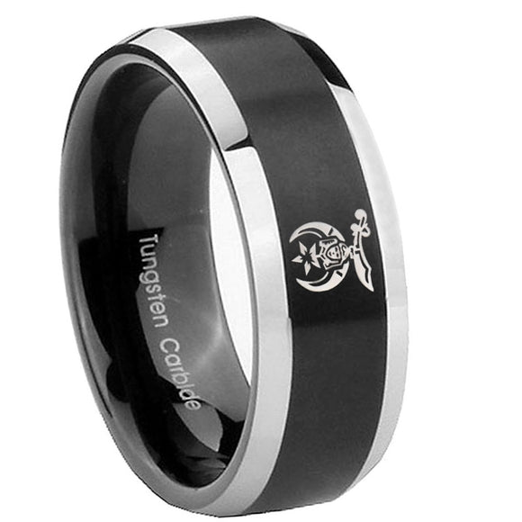 10mm Masonic Shriners Beveled Brush Black 2 Tone Tungsten Wedding Band Ring