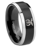 8mm Masonic Shriners Beveled Edges Brush Black 2 Tone Tungsten Engagement Ring