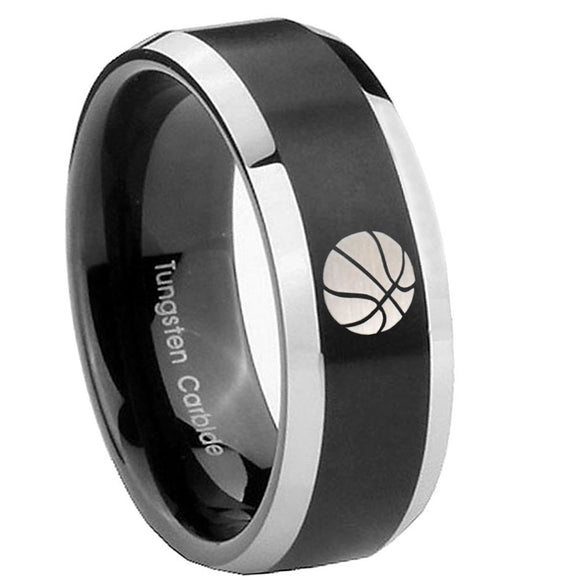 10mm Basketball Beveled Edges Brush Black 2 Tone Tungsten Carbide Rings for Men