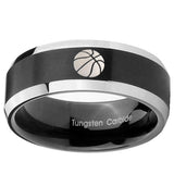 8mm Basketball Beveled Edges Brush Black 2 Tone Tungsten Custom Mens Ring