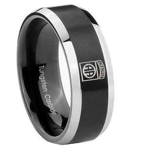 8mm Army Airborn Beveled Edges Brush Black 2 Tone Tungsten Custom Ring for Men