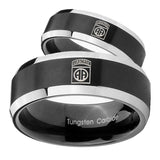 His Hers Army Airborn Beveled Brush Black 2 Tone Tungsten Mens Ring Engraved Set