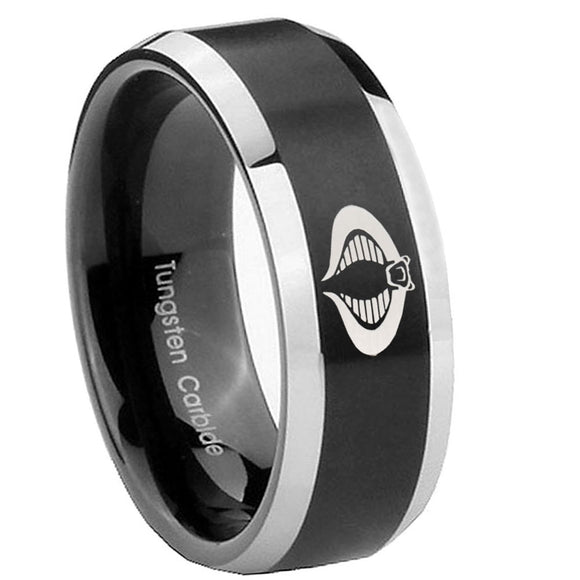 8mm Cobra Beveled Edges Brush Black 2 Tone Tungsten Carbide Mens Bands Ring