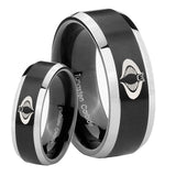 His Hers Cobra Beveled Edges Brush Black 2 Tone Tungsten Men's Wedding Ring Set