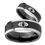 His Hers Cobra Beveled Edges Brush Black 2 Tone Tungsten Men's Wedding Ring Set