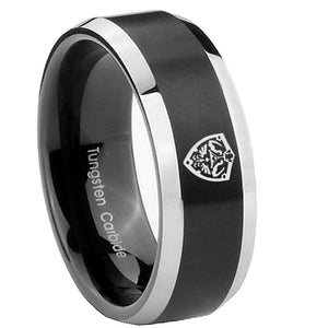 10mm Zelda Hylian Shield Beveled Brush Black 2 Tone Tungsten Custom Mens Ring