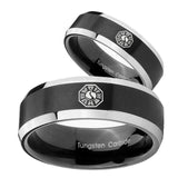 His Hers Lost Dharma Beveled Edges Brush Black 2 Tone Tungsten Rings for Men Set