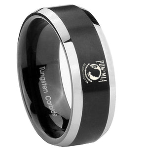 10mm Military Pow Beveled Edges Brush Black 2 Tone Tungsten Engagement Ring