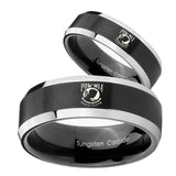 His Hers Military Pow Beveled Brush Black 2 Tone Tungsten Wedding Band Mens Set