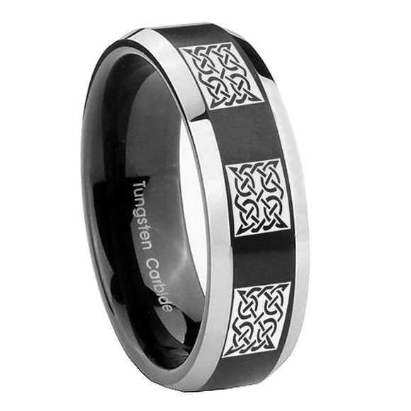 10mm Multiple Celtic Beveled Brush Black 2 Tone Tungsten Wedding Engagement Ring