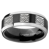 10mm Multiple Celtic Beveled Brush Black 2 Tone Tungsten Wedding Engagement Ring