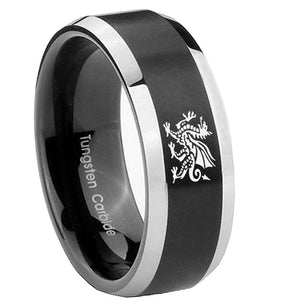 8mm Dragon Beveled Edges Brush Black 2 Tone Tungsten Men's Engagement Ring