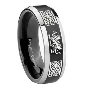 10mm Multiple Dragon Celtic Beveled Brush Black 2 Tone Tungsten Men's Ring