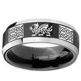 10mm Multiple Dragon Celtic Beveled Brush Black 2 Tone Tungsten Men's Ring