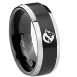 8mm Ghostbusters Beveled Edges Brush Black 2 Tone Tungsten Mens Promise Ring