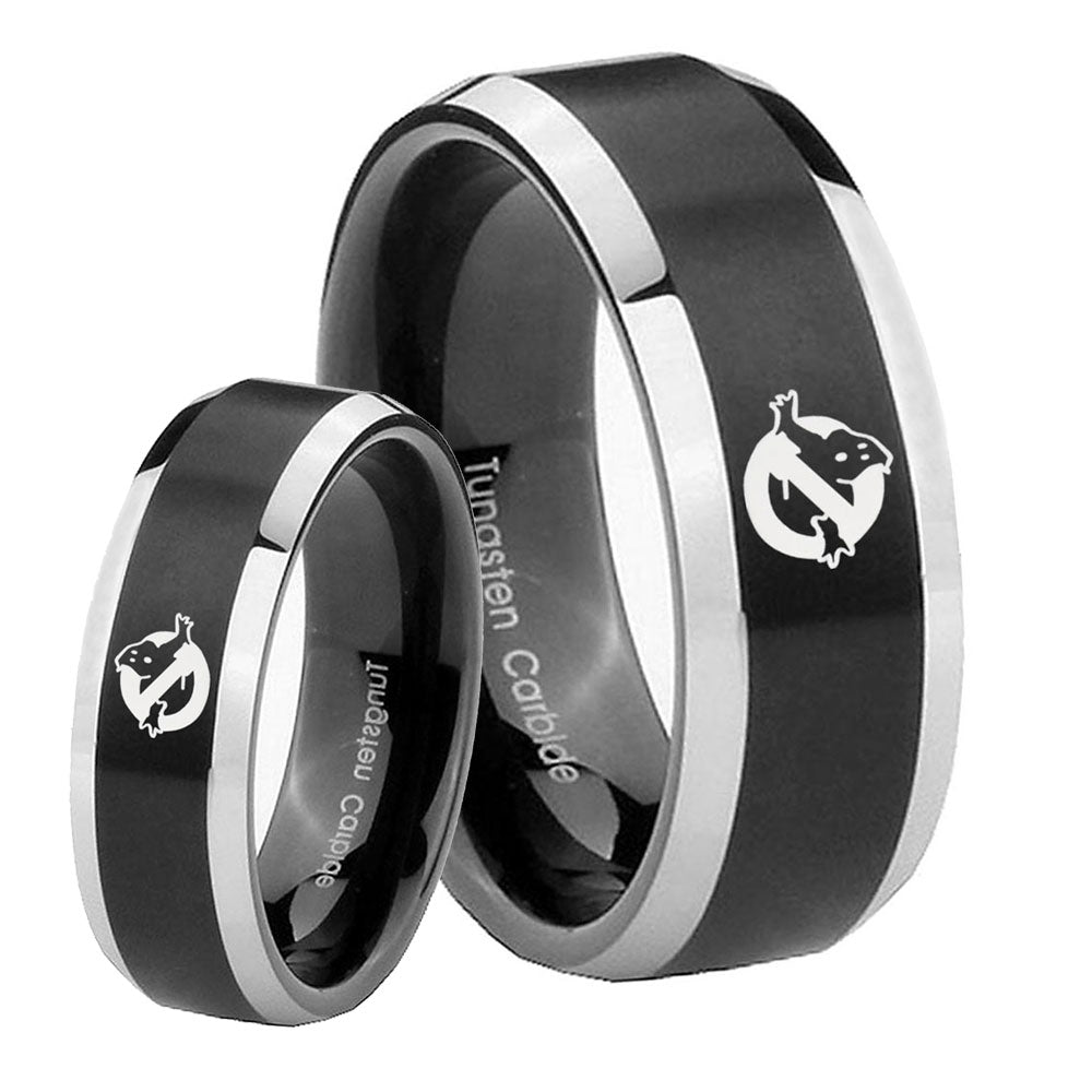 His Hers Ghostbusters Beveled Brush Black 2 Tone Tungsten Wedding