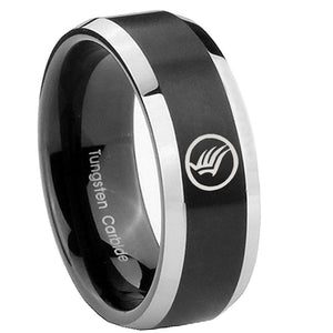 8MM Bevel Brush Black 2 Tone Mass Effect Tungsten Laser Engraved Ring