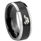 8mm Wolf Beveled Edges Brush Black 2 Tone Tungsten Carbide Men's Promise Rings