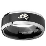 8mm Wolf Beveled Edges Brush Black 2 Tone Tungsten Carbide Men's Promise Rings