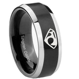 8mm House of Van Beveled Brush Black 2 Tone Tungsten Mens Ring Personalized