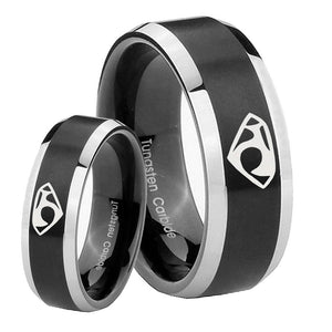 His Hers House of Van Beveled Brush Black 2 Tone Tungsten Custom Mens Ring Set