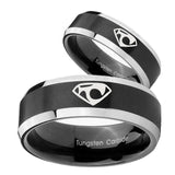 His Hers House of Van Beveled Brush Black 2 Tone Tungsten Custom Mens Ring Set