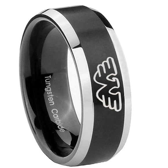 8mm Waylon Jennings Beveled Edges Brush Black 2 Tone Tungsten Men's Ring