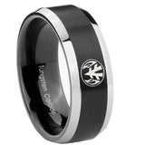 8mm Love Power Rangers Beveled Brush Black 2 Tone Tungsten Men's Band Ring