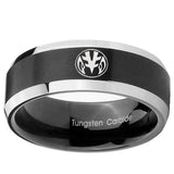 8mm Love Power Rangers Beveled Brush Black 2 Tone Tungsten Men's Band Ring