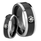 His Hers Love Power Rangers Beveled Brush Black 2 Tone Tungsten Mens Ring Set